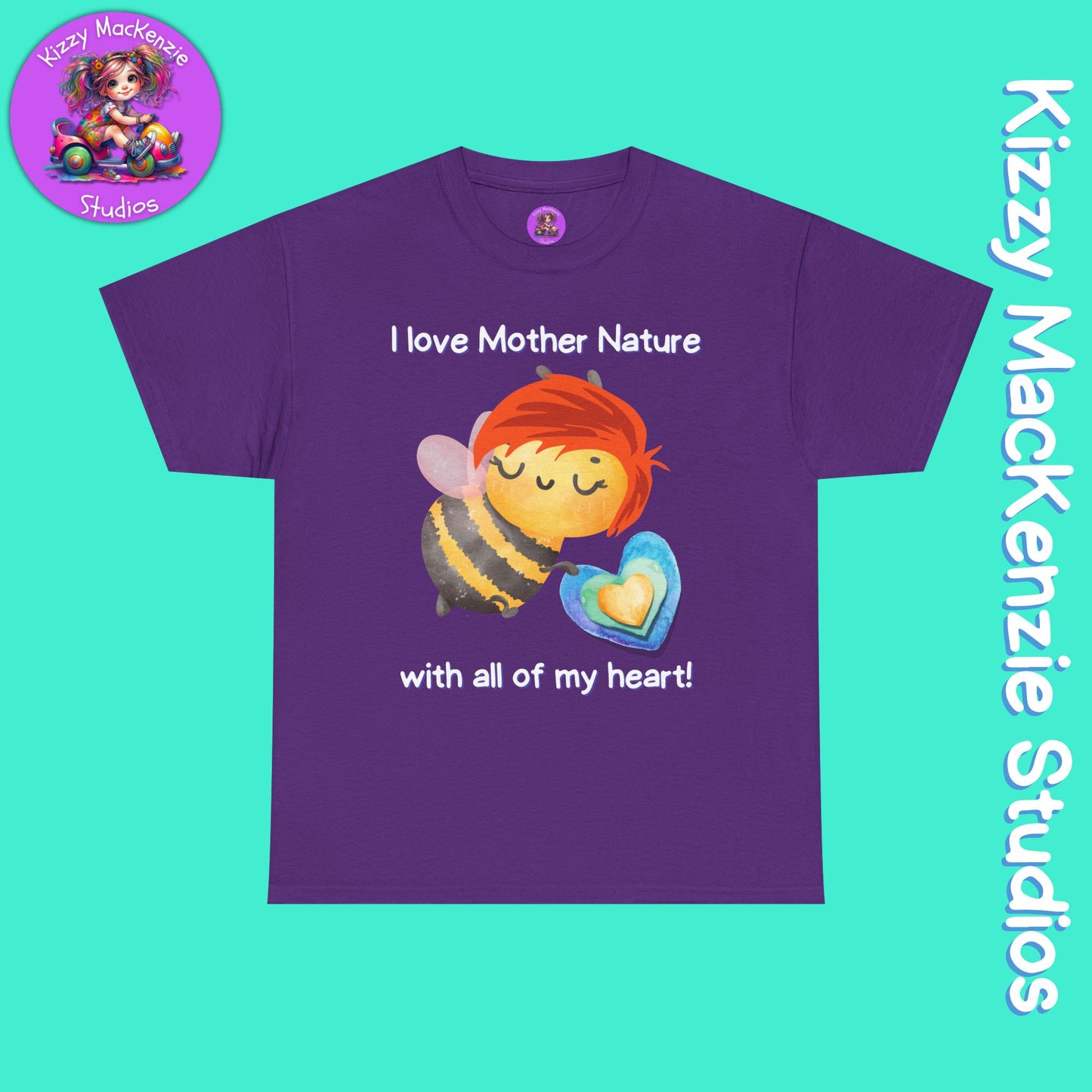 Wimblee the Bee Cotton Tee I Love Mother Nature with All of my Heart T-Shirt Gift for Him or Her Honey Bee Conservation Environment Shirt Adult Unisex Heavy Cotton Tee