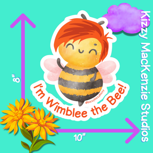 Wimblee the Bee Kiss-Cut Vinyl Decals Honey Bee Decal Red-Haired Art Bee Appreciation Gift