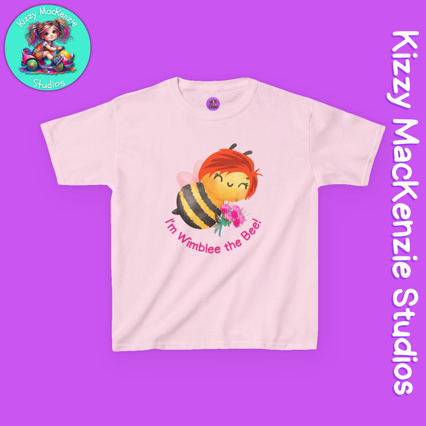Wimblee the Bee Kids Spring Tee Shirt Bouquet of Flowers Nature Gift for Kids Honey Bee Art