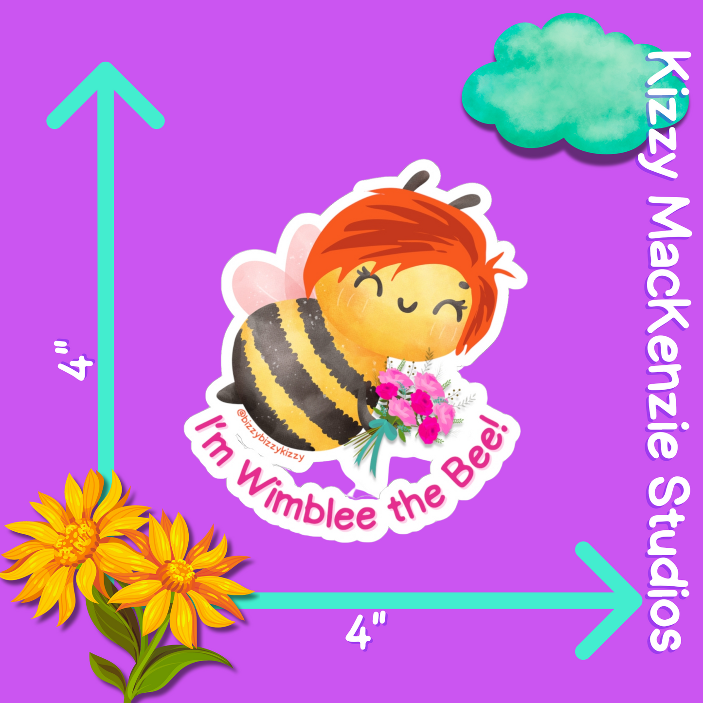 Wimblee the Bee Kiss-Cut Stickers Spring Flowers Gift Red-Haired Character for Kids Colorful Honey Bee Stickers