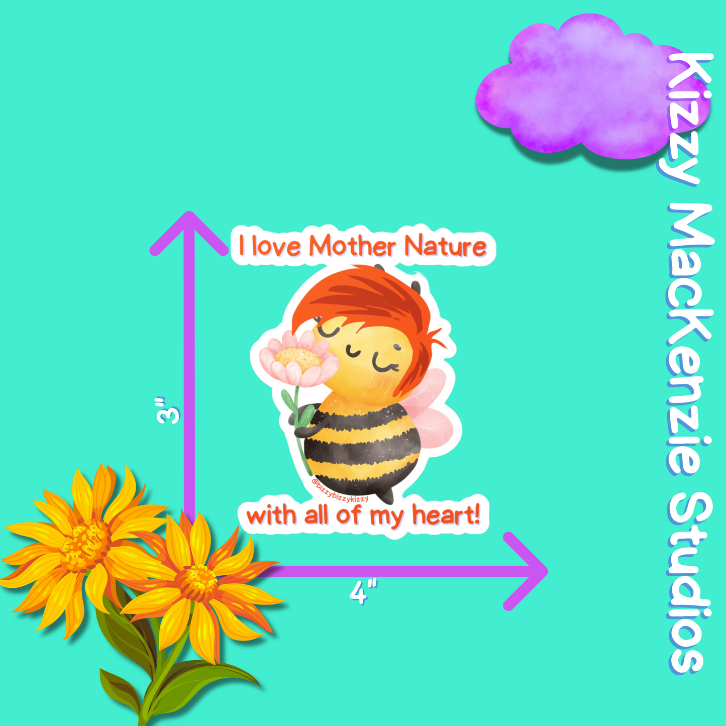 Wimblee the Bee Kiss-Cut Vinyl Decals I Love Mother Nature Decal Earth Day Gift for Teacher Appreciation