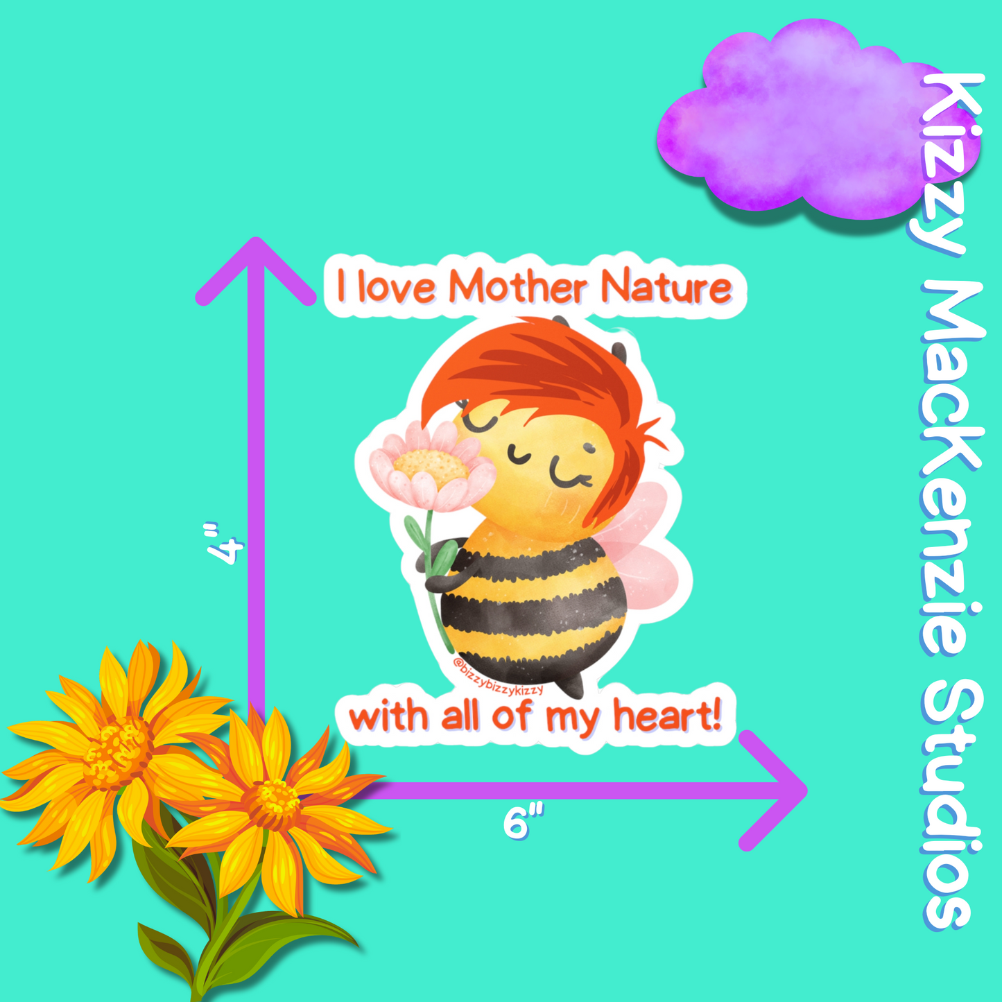 Wimblee the Bee Kiss-Cut Vinyl Decals I Love Mother Nature Decal Earth Day Gift for Teacher Appreciation