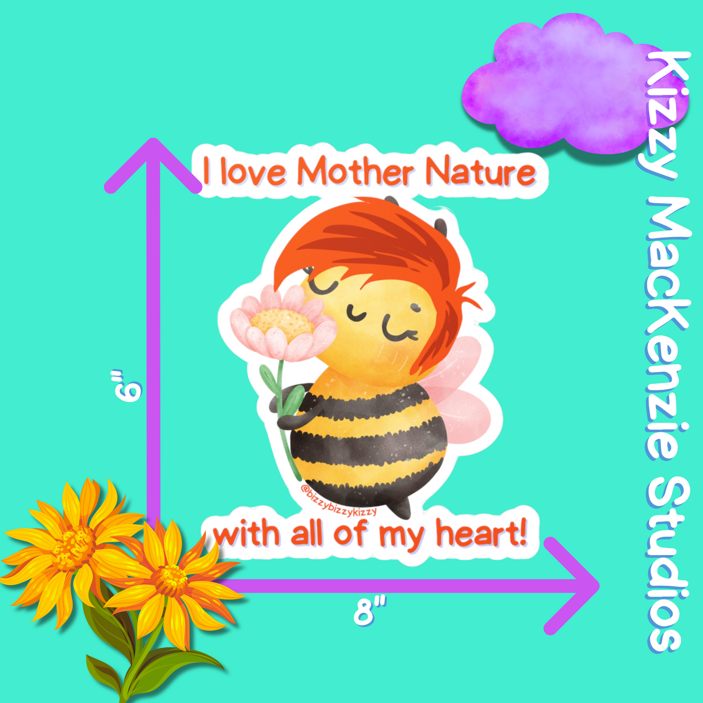 Wimblee the Bee Kiss-Cut Vinyl Decals I Love Mother Nature Decal Earth Day Gift for Teacher Appreciation