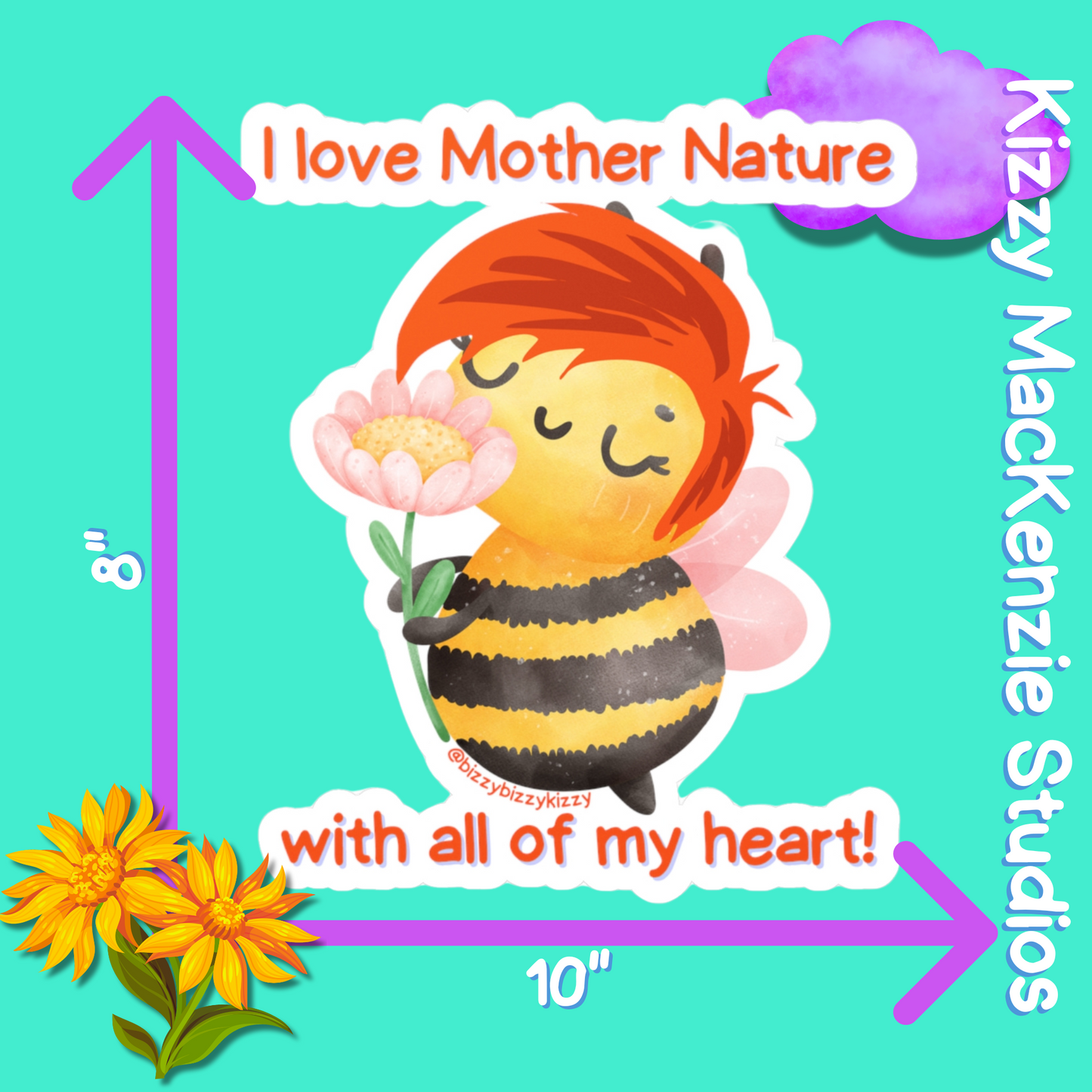 Wimblee the Bee Kiss-Cut Vinyl Decals I Love Mother Nature Decal Earth Day Gift for Teacher Appreciation