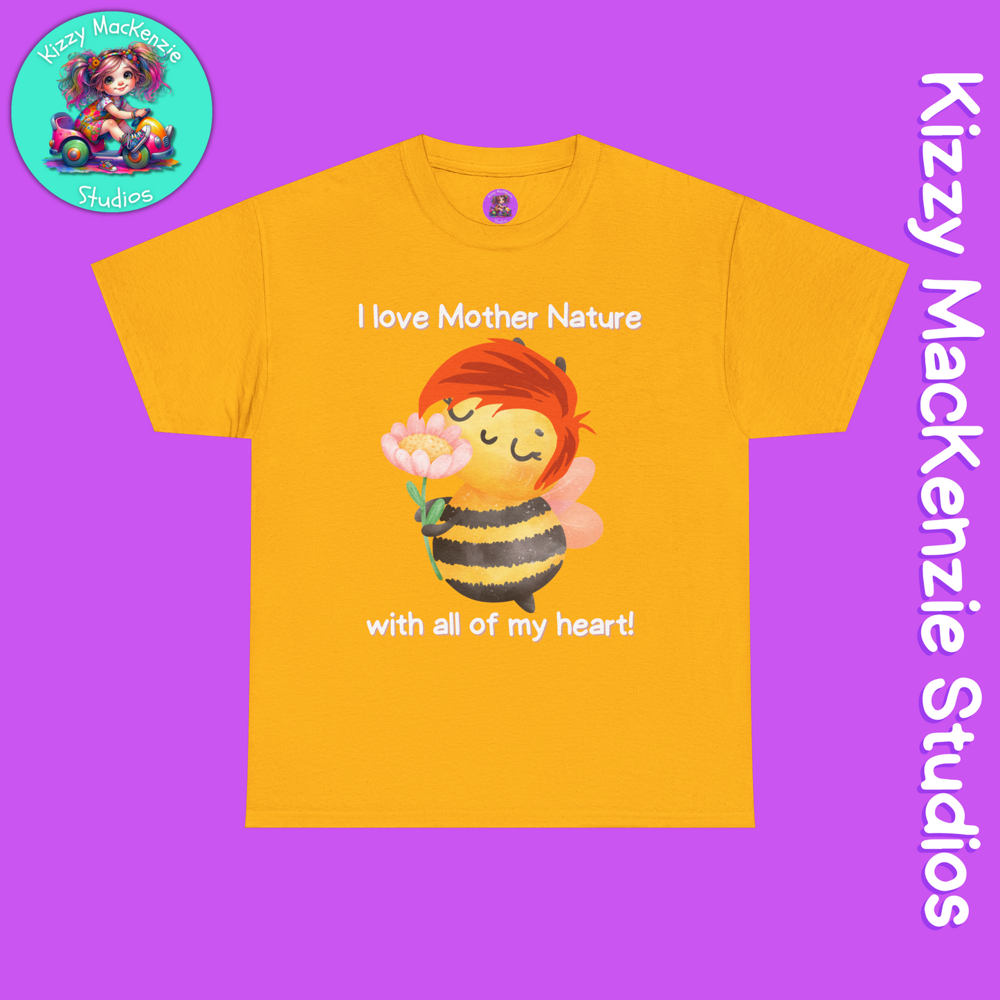 Wimblee the Bee T-Shirt I Love Mother Nature Flowers Tee Earth Day Gift for Teacher Sweet Honey Bee Tee Adult Unisex Heavy Cotton Tee