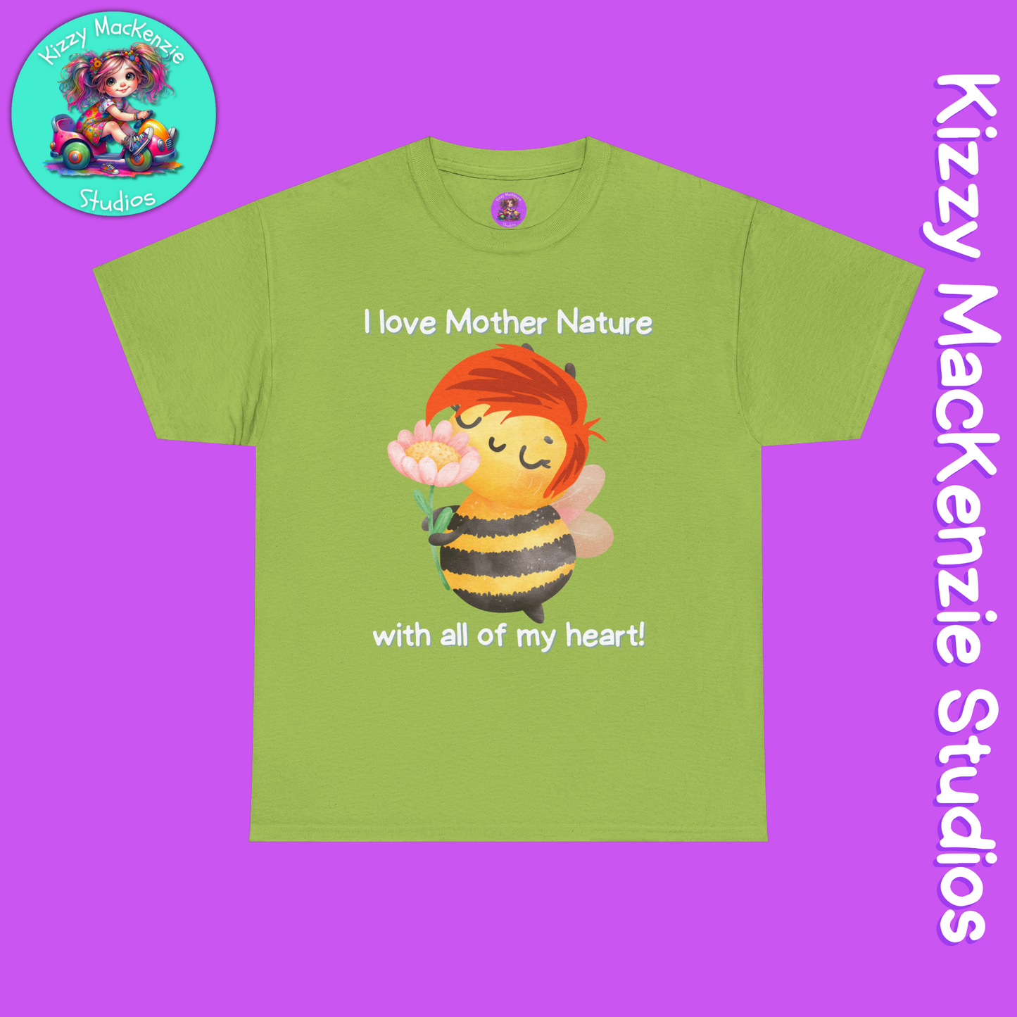 Wimblee the Bee T-Shirt I Love Mother Nature Flowers Tee Earth Day Gift for Teacher Sweet Honey Bee Tee Adult Unisex Heavy Cotton Tee