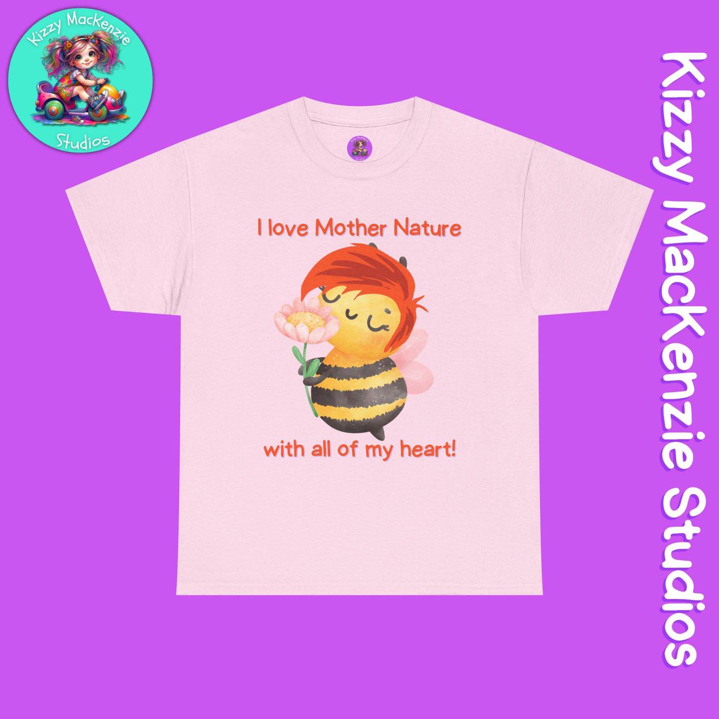 Wimblee the Bee T-Shirt I Love Mother Nature Flowers Tee Earth Day Gift for Teacher Sweet Honey Bee Tee Adult Unisex Heavy Cotton Tee