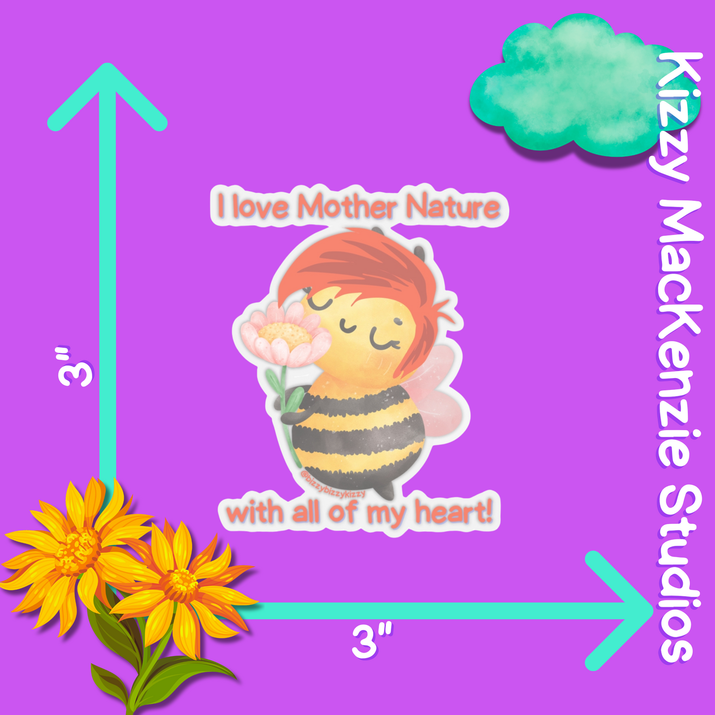 Wimblee The Bee Kiss-Cut Stickers Nature Stickers for Kids I Love Mother Nature Gift Honey Bee Appreciation