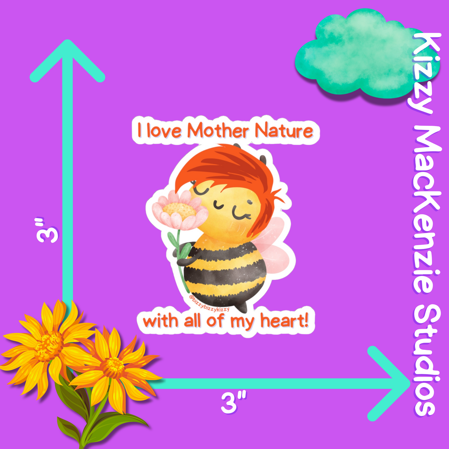 Wimblee The Bee Kiss-Cut Stickers Nature Stickers for Kids I Love Mother Nature Gift Honey Bee Appreciation