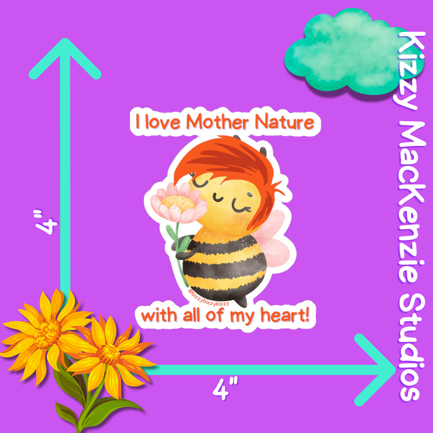 Wimblee The Bee Kiss-Cut Stickers Nature Stickers for Kids I Love Mother Nature Gift Honey Bee Appreciation