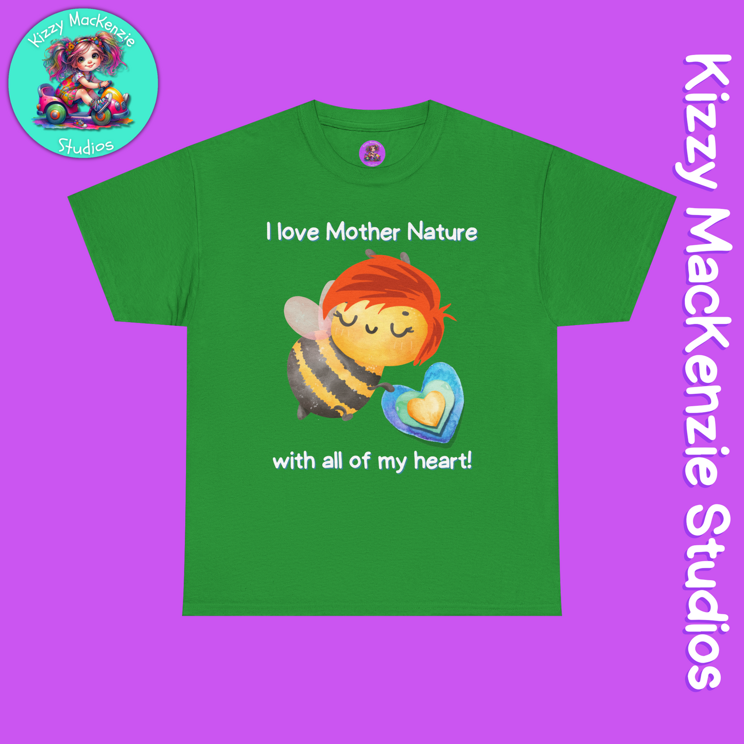 Wimblee the Bee Cotton Tee I Love Mother Nature with All of my Heart T-Shirt Gift for Him or Her Honey Bee Conservation Environment Shirt Adult Unisex Heavy Cotton Tee