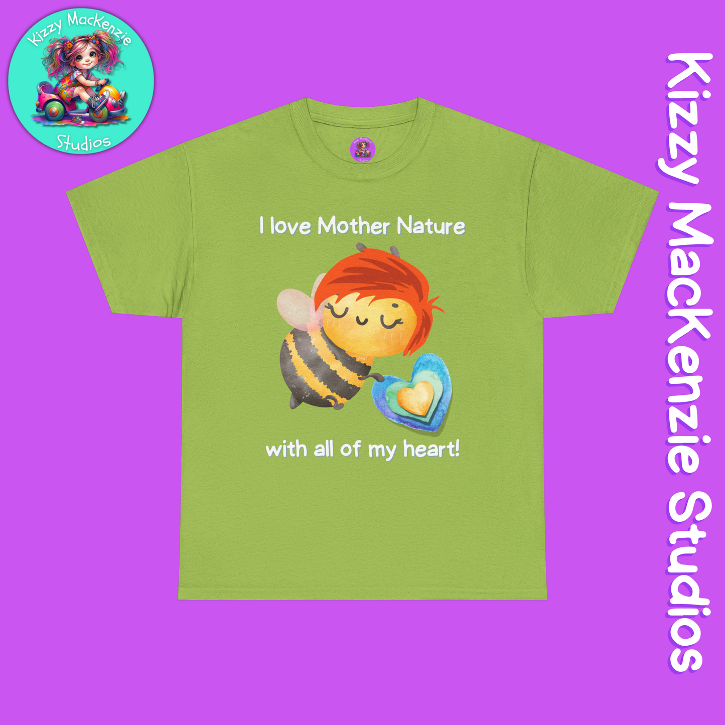 Wimblee the Bee Cotton Tee I Love Mother Nature with All of my Heart T-Shirt Gift for Him or Her Honey Bee Conservation Environment Shirt Adult Unisex Heavy Cotton Tee
