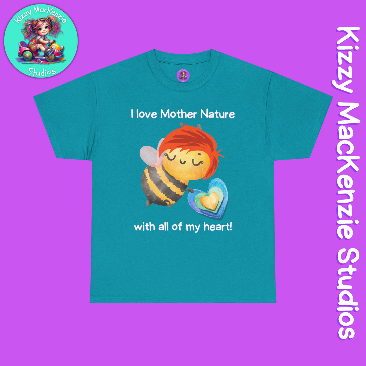 Wimblee the Bee Cotton Tee I Love Mother Nature with All of my Heart T-Shirt Gift for Him or Her Honey Bee Conservation Environment Shirt Adult Unisex Heavy Cotton Tee