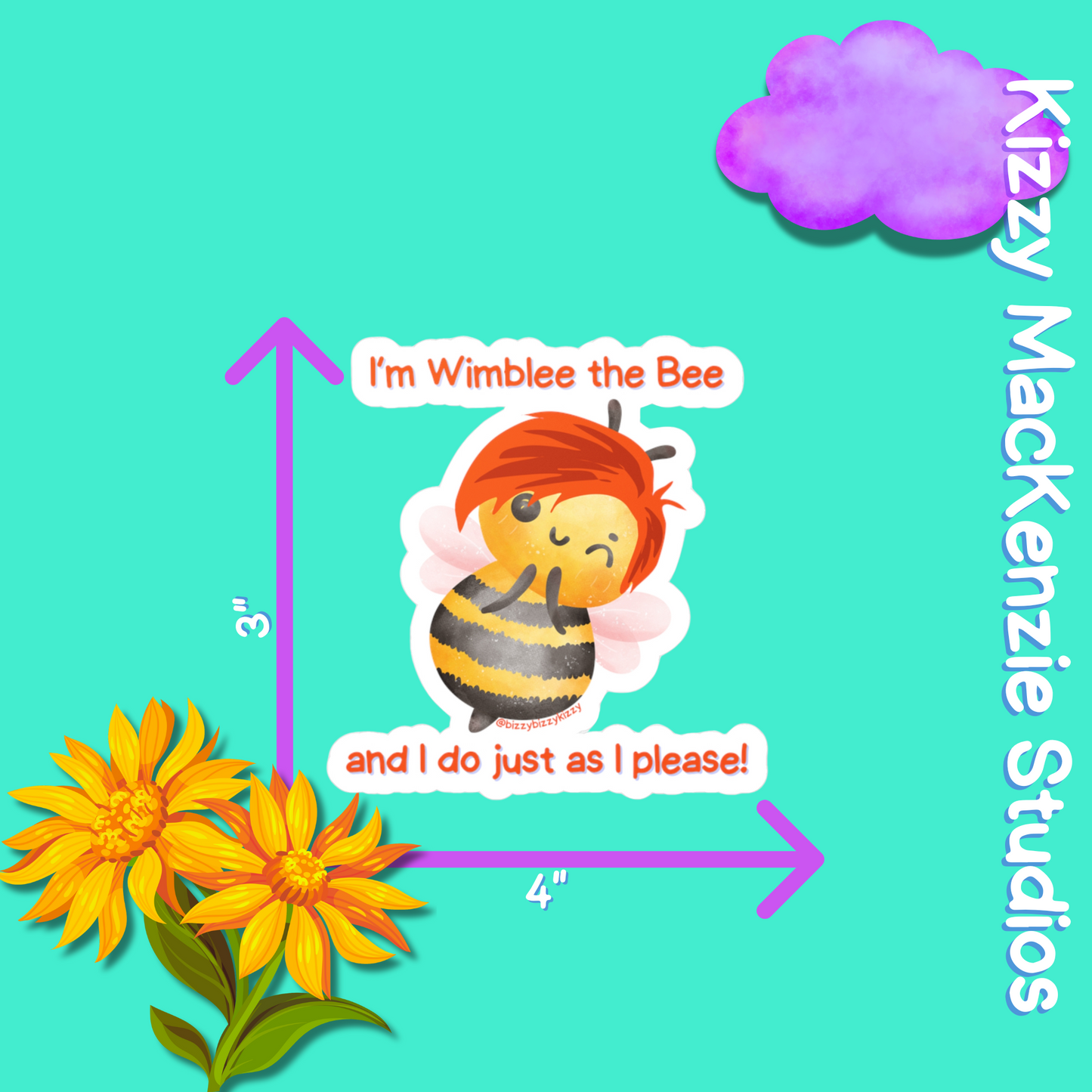 Wimblee the Bee Vinyl Decals Funny Honey Bee Kiss-Cut Vinyl Decal Bee Lover Gift for Him or Her
