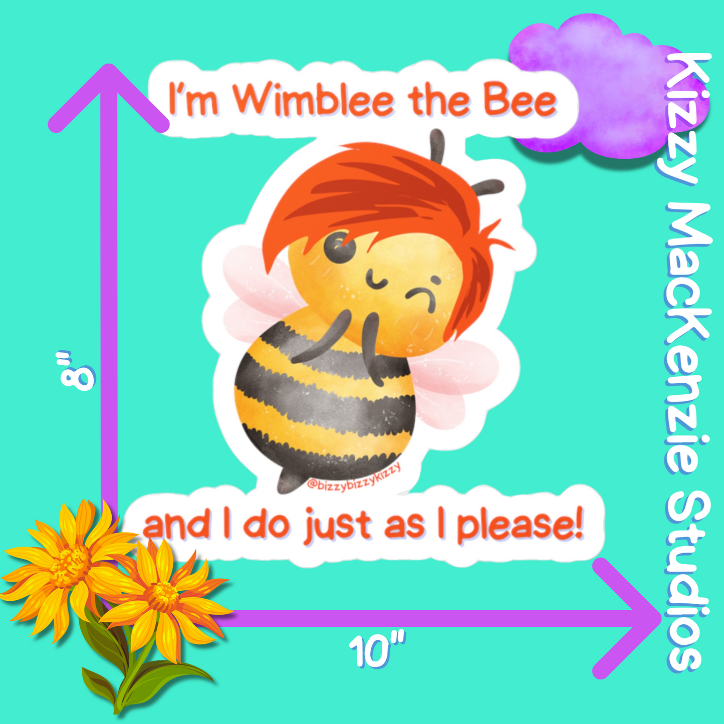 Wimblee the Bee Vinyl Decals Funny Honey Bee Kiss-Cut Vinyl Decal Bee Lover Gift for Him or Her
