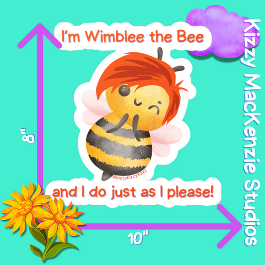 Wimblee the Bee Vinyl Decals Funny Honey Bee Kiss-Cut Vinyl Decal Bee Lover Gift for Him or Her