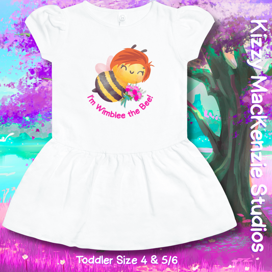 Wimblee the Bee Toddler Rib Dress Size 4 Size 5/6 Gift for Little Girl Wildflowers Bee Conservation Nature Gift