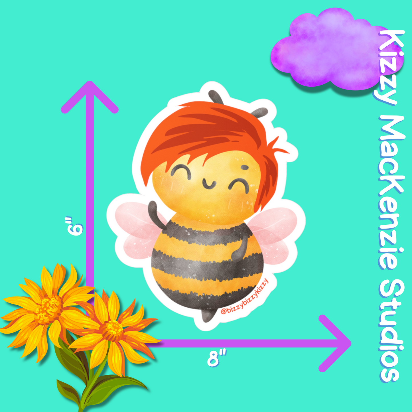 Wimblee the Bee Decal Colorful Honey Bee Kiss-Cut Vinyl Decals Cute Bee Art Gift